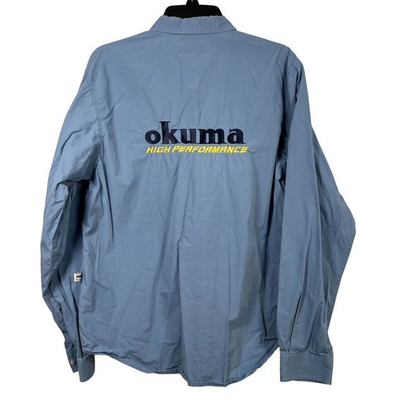 Okuma performance long sleeve‎ blue medium button up fishing shirt logo cotton - Picture 2 of 11
